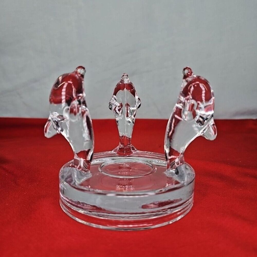 Dolphins Candle Holder Tea Light Votive Pillar Glass Decor Round 4'' x 3.75''